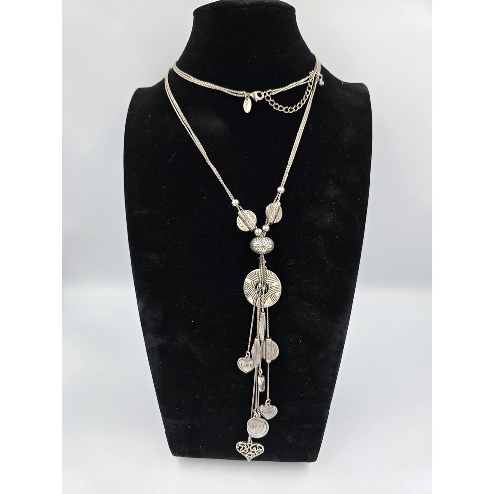 Lia Sophia Silver Tone Long Multi-Strand Snake Chain Necklace with Love Hope Joy